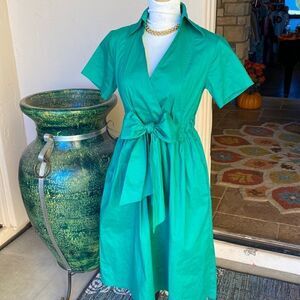 Emerald Green classic style pullover dress with adjustable waist sash size sm